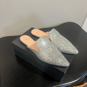 J. Crew Women's Silver Glitter Mules